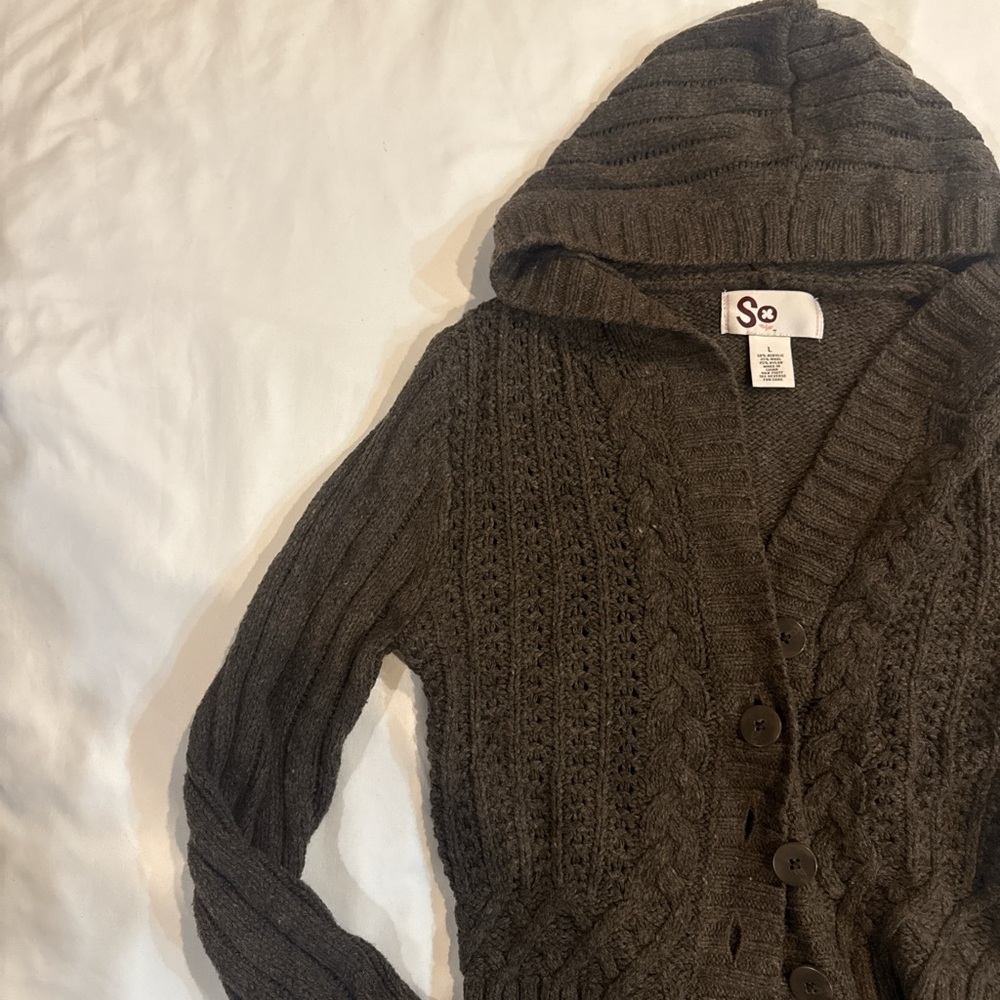 SO Women's Dark Brown Hooded Cardigan